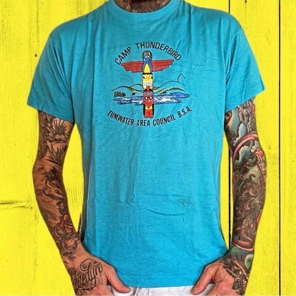 Vintage teal blue green Screen Stars single stitch t shirt
Native fits men’s L
